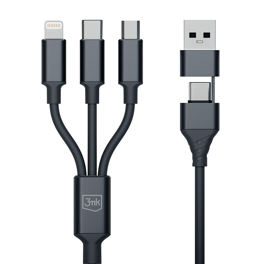 Cablu Incarcare USB-A / USB-C - Lightning / microUSB / USB-C 3MK Hyper, 12W, 1.5m, Negru