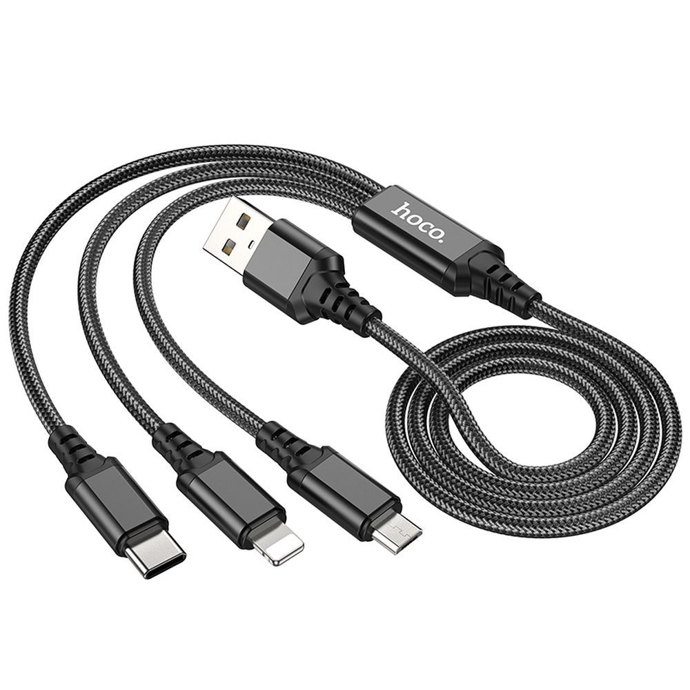 Cablu Incarcare USB-A - Lightning / microUSB / USB-C HOCO X76 3in1, 18W, 1m, Negru