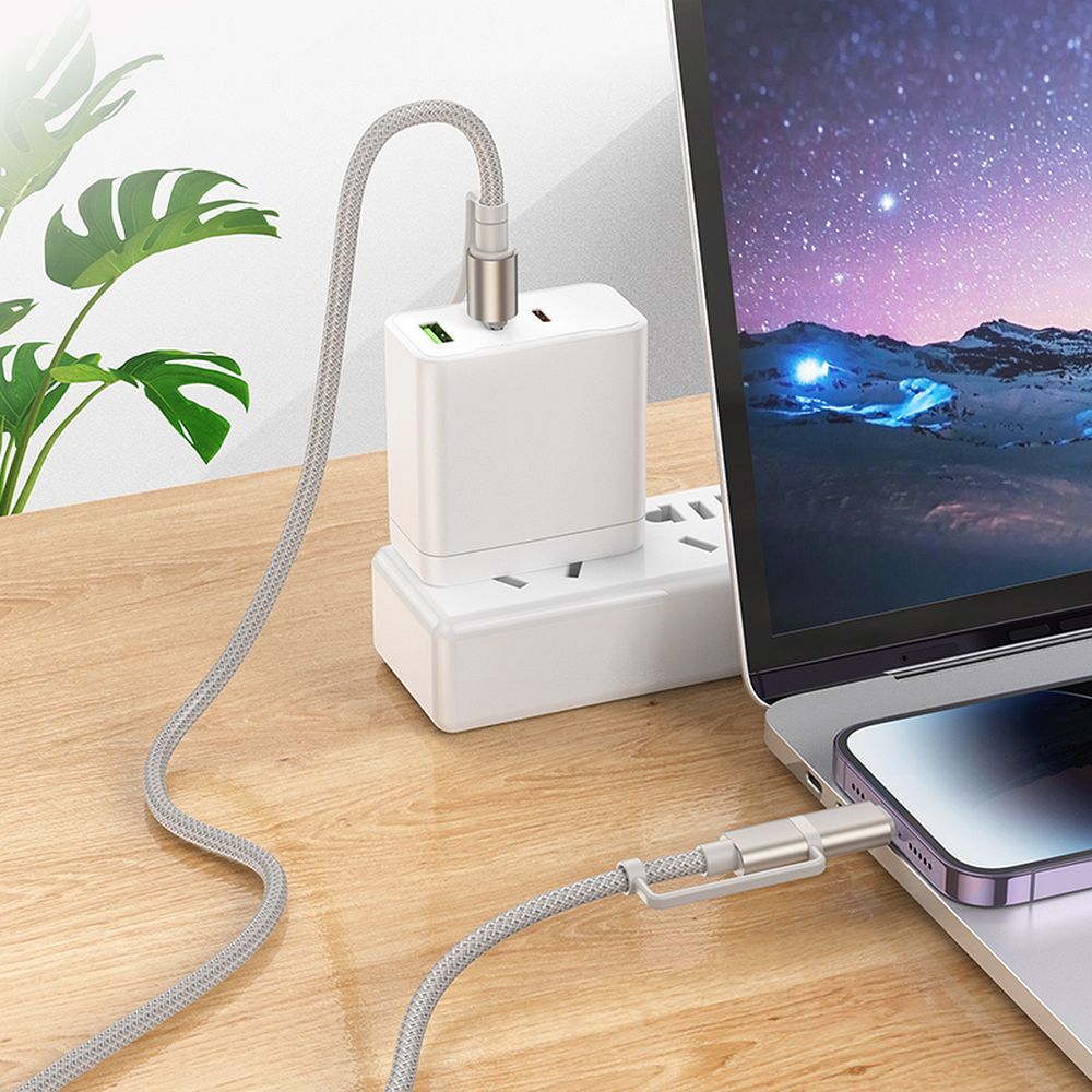 Cablu Date si Incarcare USB-C / Lightning - USB-C / Led HOCO U138, 60W, 1.2m, Gri