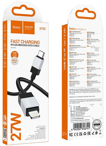 Cablu Date si Incarcare USB-C - Lightning HOCO X110, 27W, 1m, Negru