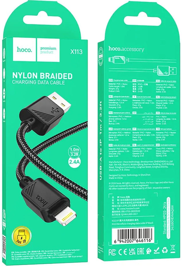 Cablu Date si Incarcare USB-A - Lightning HOCO X113, 18W, 1m, Negru