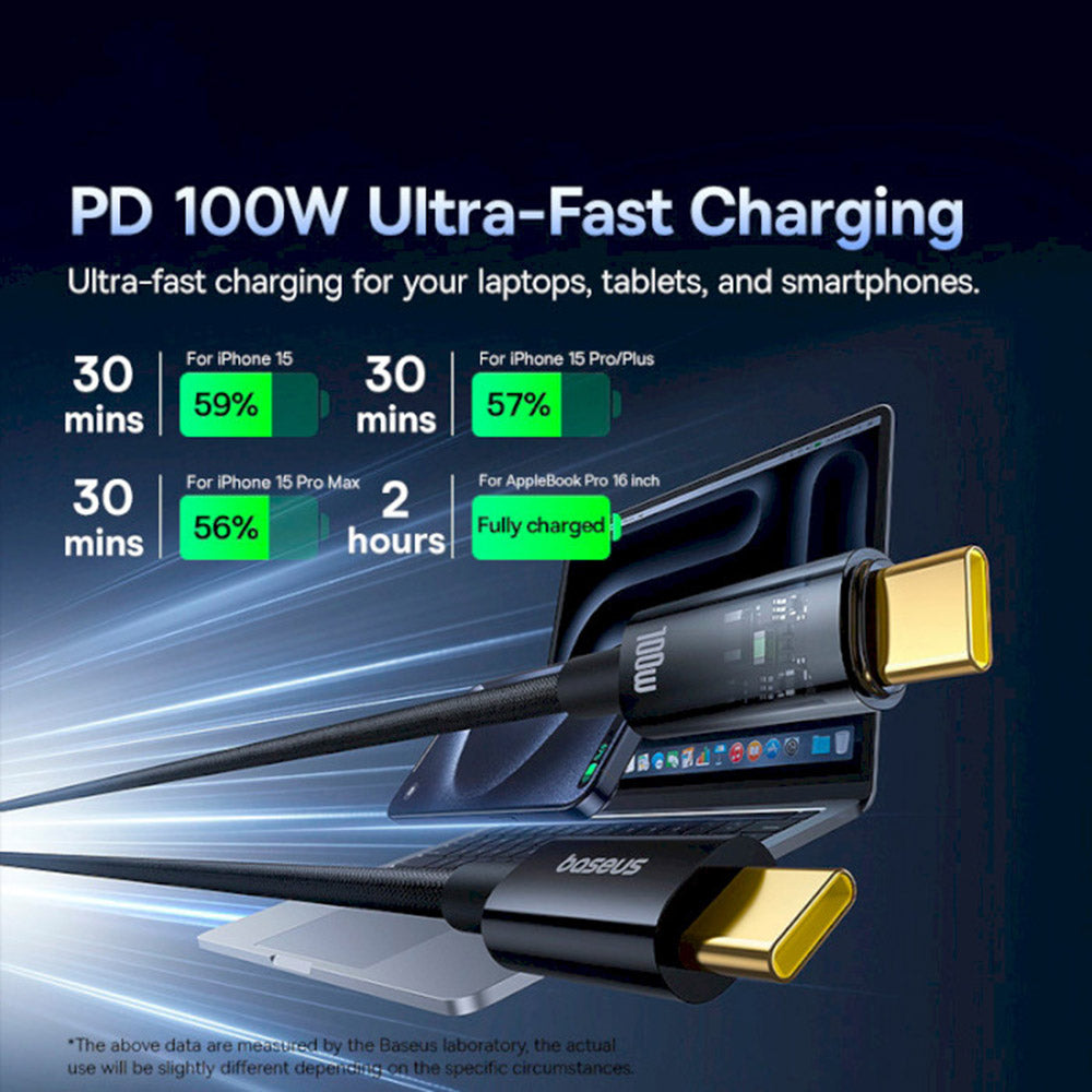 Cablu Date si Incarcare USB-C - USB-C Baseus Explorer, 100W, 2m, Negru P10319704111-00