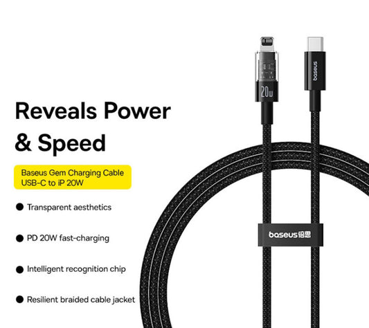 Cablu Date si Incarcare USB-C - Lightning Baseus Gem, 20W, 1m, Negru P10373001111-00