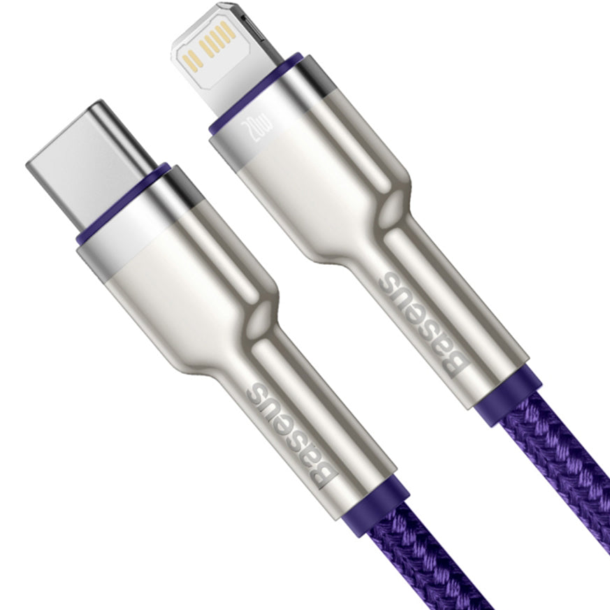 Cablu Date si Incarcare USB-C - Lightning Baseus Cafule Metal Series, 20W, 2m, Mov CATLJK-B05
