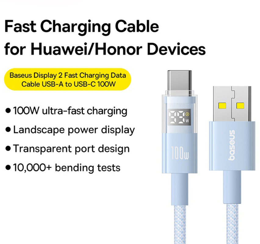 Cablu Date si Incarcare USB-A - USB-C Baseus Display 2, 100W, 2m, Albastru P10382701311-01