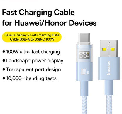 Cablu Date si Incarcare USB-A - USB-C Baseus Display 2, 100W, 2m, Albastru P10382701311-01
