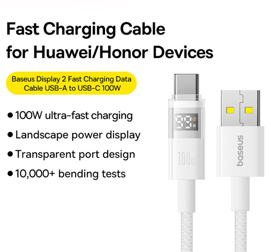 Cablu Date si Incarcare USB-A - USB-C Baseus Display 2, 100W, 2m, Alb P10382701211-01