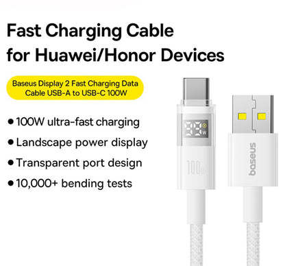Cablu Date si Incarcare USB-A - USB-C Baseus Display 2, 100W, 2m, Alb P10382701211-01