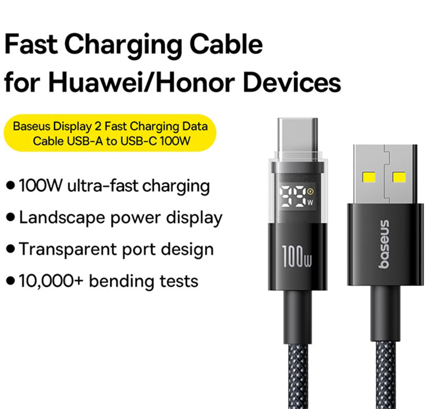 Cablu Date si Incarcare USB-A - USB-C Baseus Display 2, 100W, 2m, Negru P10382701111-00