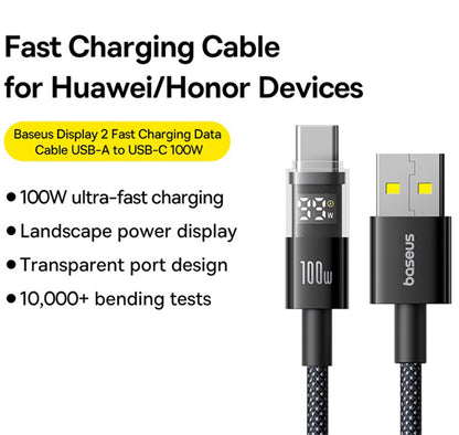 Cablu Date si Incarcare USB-A - USB-C Baseus Display 2, 100W, 2m, Negru P10382701111-00