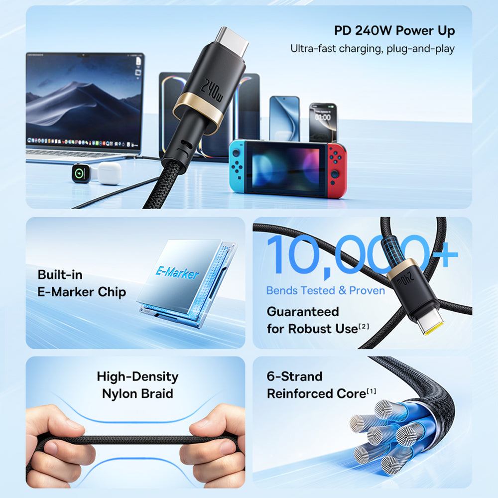 Cablu Date si Incarcare USB-C - USB-C Baseus Dura Series, 240W, 1m, Rosu P10377803U03-01