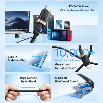 Cablu Date si Incarcare USB-C - USB-C Baseus Dura Series, 240W, 1m, Rosu P10377803U03-01