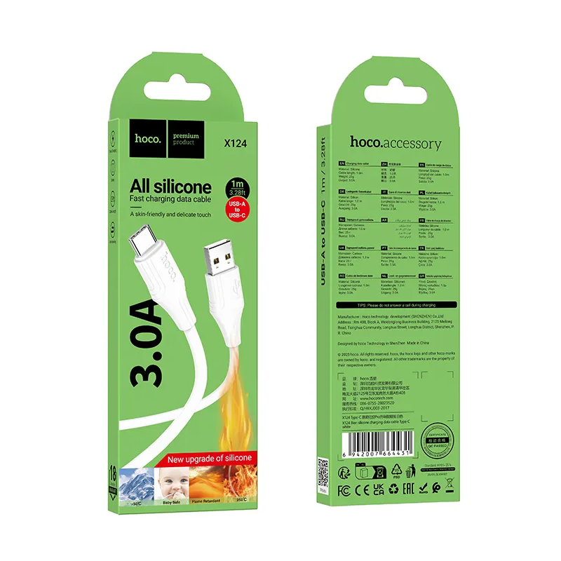 Cablu Date si Incarcare USB-A - USB-C HOCO X124, 18W, 1m, Alb