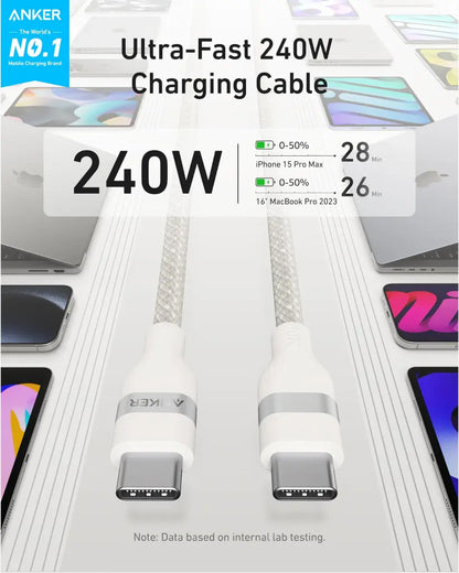Cablu Date si Incarcare USB-C - USB-C Anker, 240W, 0.9m, Alb A82E2H21