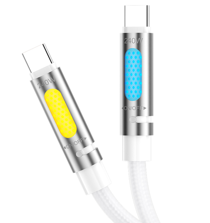 Cablu Date si Incarcare USB-C - USB-C BWOO X325C-C Led, 240W, 1.2m, Alb