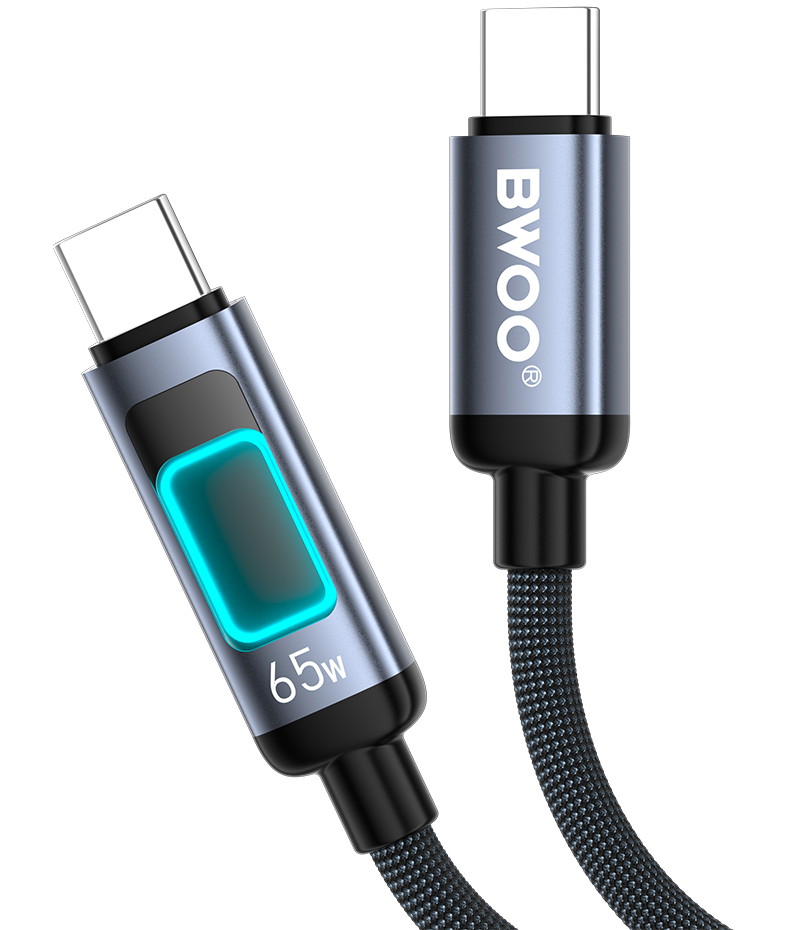 Cablu Date si Incarcare USB-C - USB-C BWOO X324CC Display, 65W, 1m, Negru