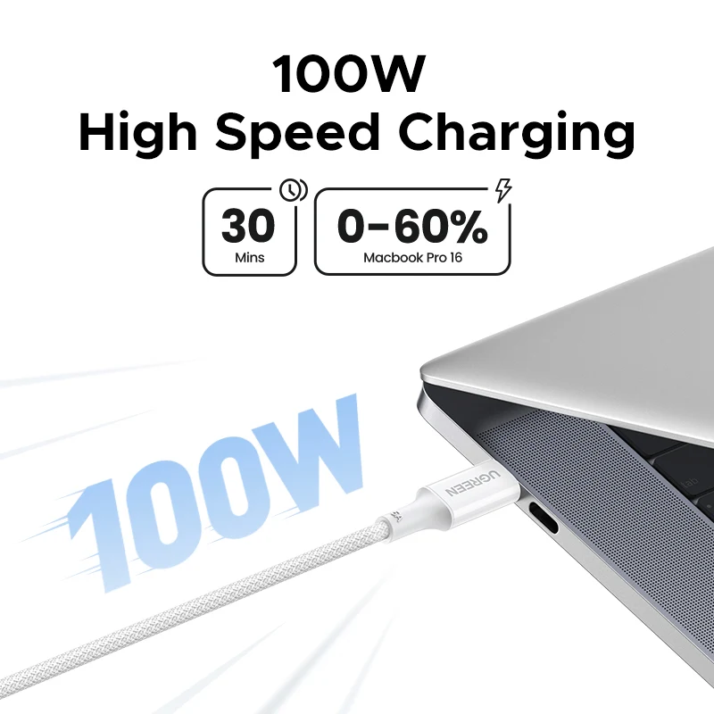 Cablu Date si Incarcare USB-C - USB-C UGREEN L502 (35221), 100W, 2m, Alb