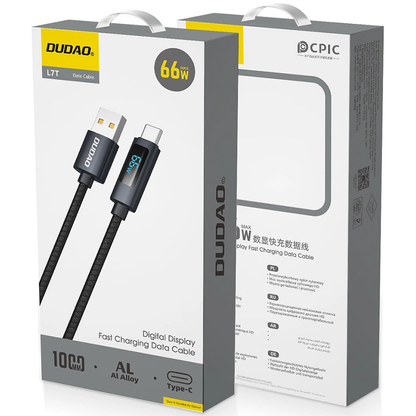 Cablu Date si Incarcare USB-A - USB-C Dudao L7T Display, 66W, 1m, Negru