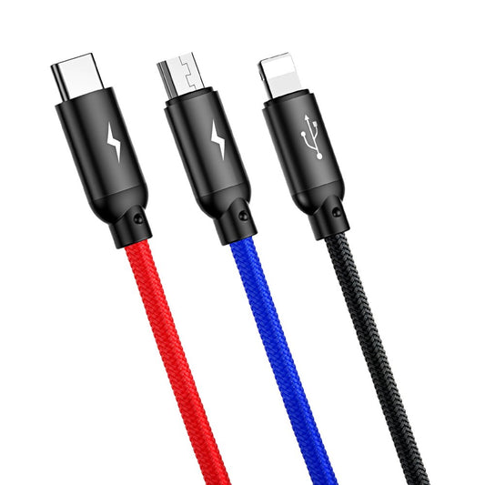 Cablu Incarcare USB-A - Lightning / microUSB / USB-C Baseus Colors 3in1, 20W, 1.2m, Negru CAMLT-BSY01