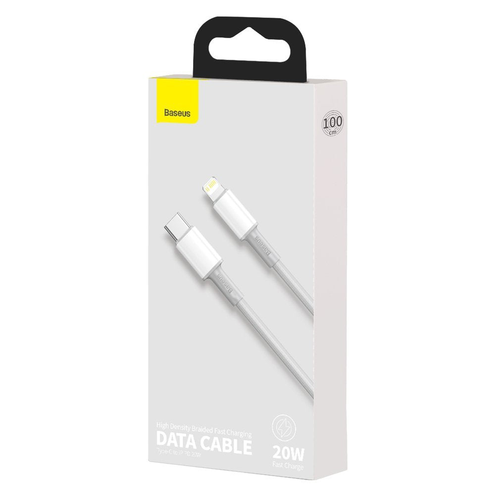 Cablu Date si Incarcare USB-C - Lightning Baseus High Density Braided, 20W, 1m, Alb CATLGD-02