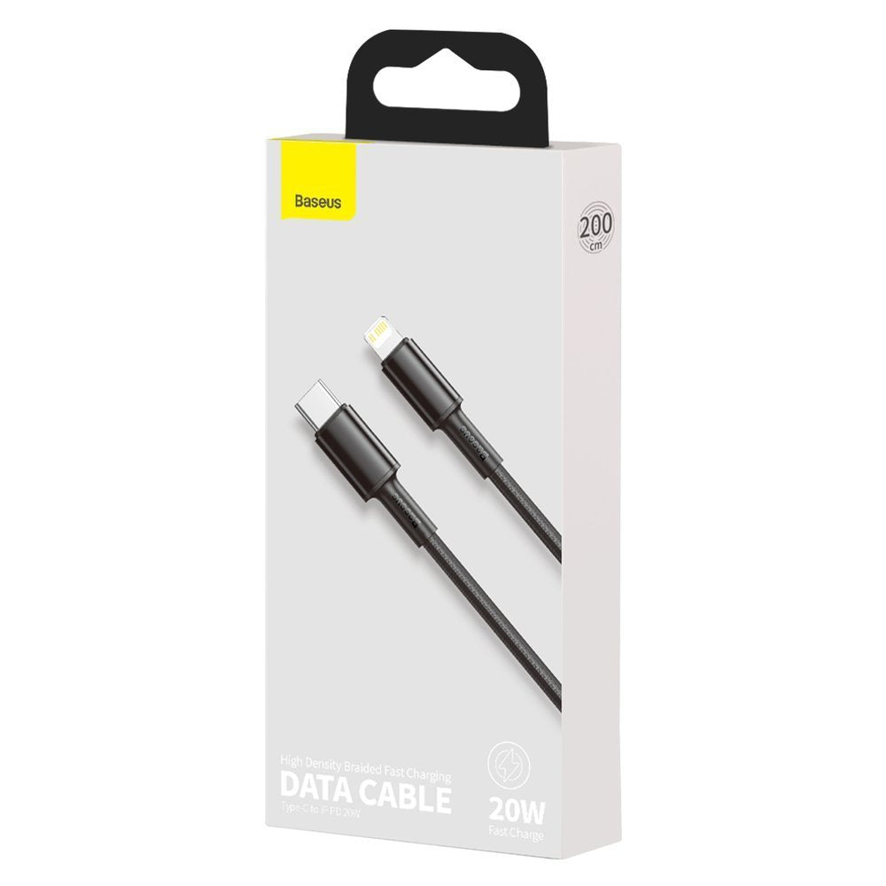 Cablu Date si Incarcare USB-C - Lightning Baseus High Density Braided, 20W, 2m, Negru CATLGD-A01