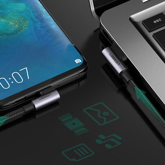 Cablu Date si Incarcare USB-A - USB-C UGREEN US255 Angled, 60W, 1m, Gri