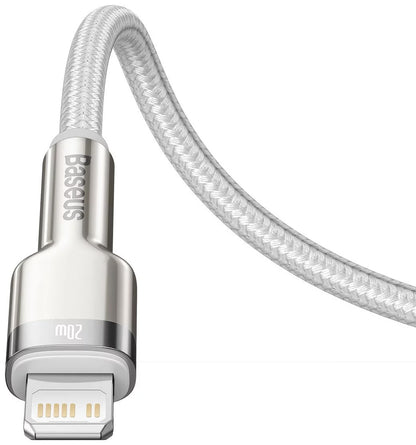 Cablu Date si Incarcare USB-C - Lightning Baseus Cafule Metal Series, 20W, 2m, Alb CATLJK-B02