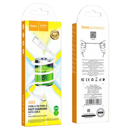 Cablu Date si Incarcare USB-C - USB-C HOCO X83 Victory, 60W, 1m, Alb