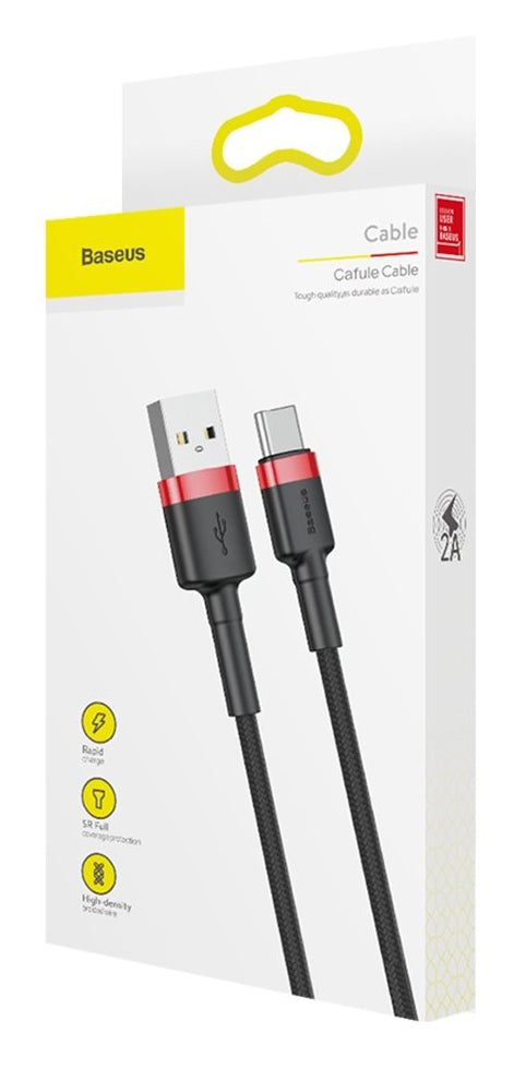 Cablu Date si Incarcare USB-A - USB-C Baseus Cafule, 18W, 0.5m, Rosu CATKLF-D91