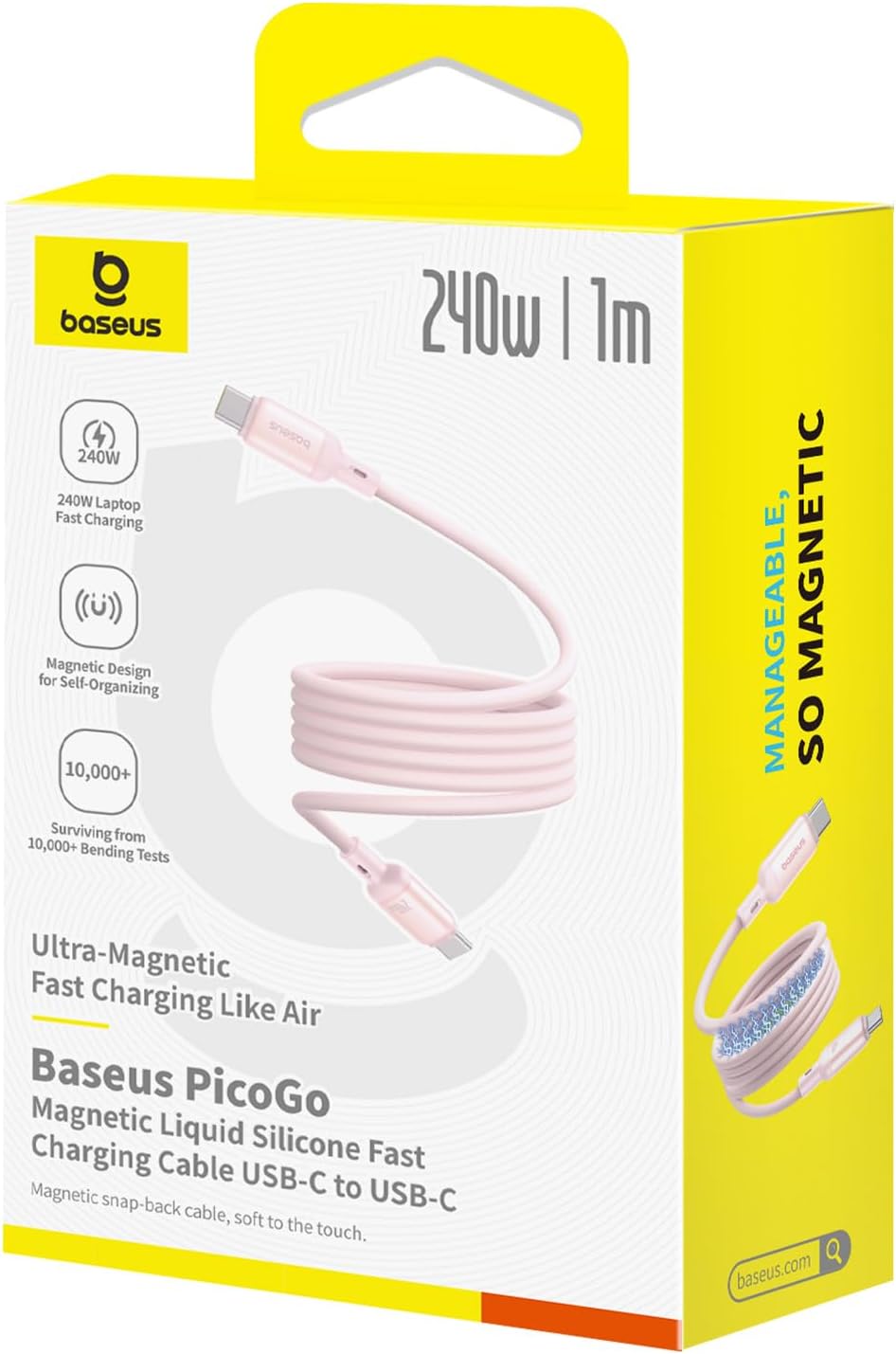 Cablu Date si Incarcare USB-C - USB-C Baseus PicoGo, 240W, 1m, Roz P10376800411-00