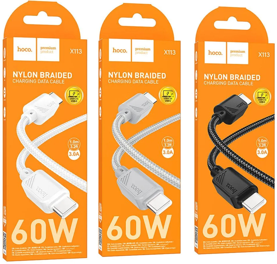 Cablu Date si Incarcare USB-C - USB-C HOCO X113, 60W, 1m, Negru