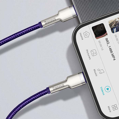 Cablu Date si Incarcare USB-C - Lightning Baseus Cafule Metal Series, 20W, 1m, Mov CATLJK-A05