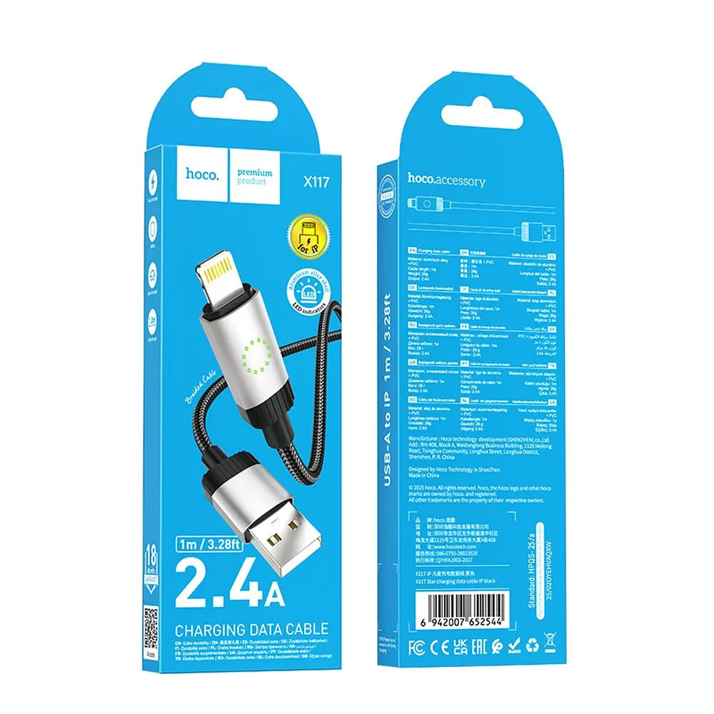 Cablu Date si Incarcare USB-A - Lightning HOCO X117, 18W, 1m, Negru