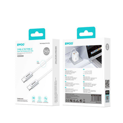 Cablu Date si Incarcare USB-C - USB-C BWOO BO-X317C, 240W, 1m, Alb
