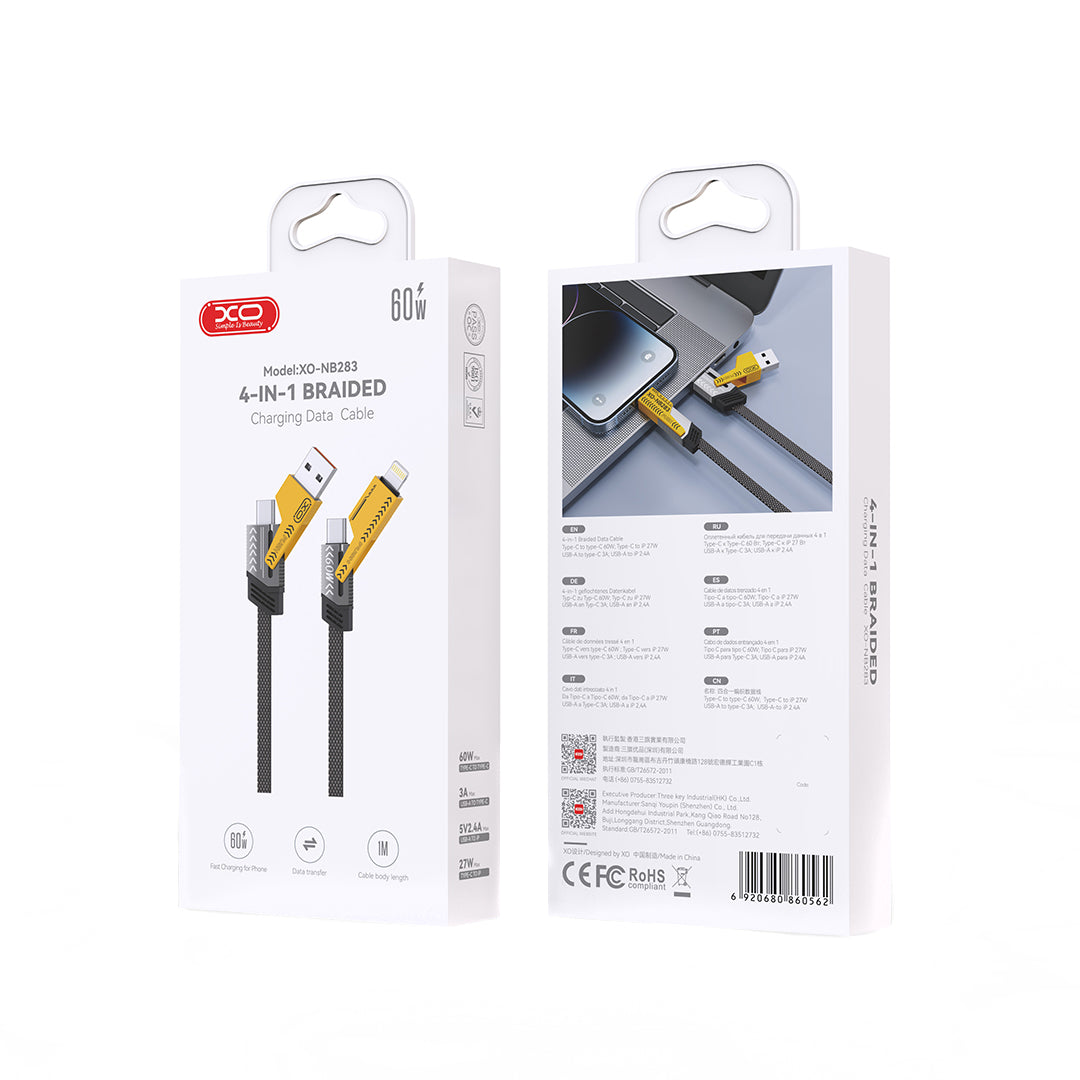 Cablu Date si Incarcare USB-A / USB-C - Lightning / USB-C XO Design NB283, 60W, 1m, Gri