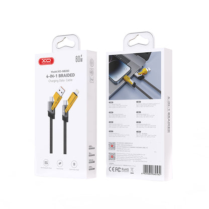 Cablu Date si Incarcare USB-A / USB-C - Lightning / USB-C XO Design NB283, 60W, 1m, Gri