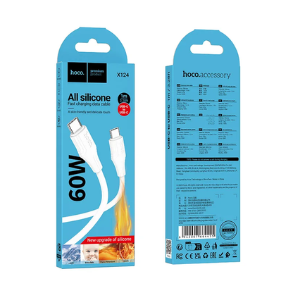 Cablu Date si Incarcare USB-C - USB-C HOCO X124, 60W, 1m, Alb
