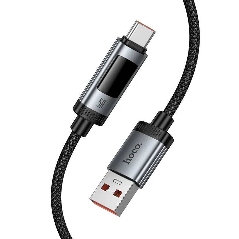 Cablu Date si Incarcare USB-A - USB-C HOCO Display U148, 100W, 1.2m, Negru