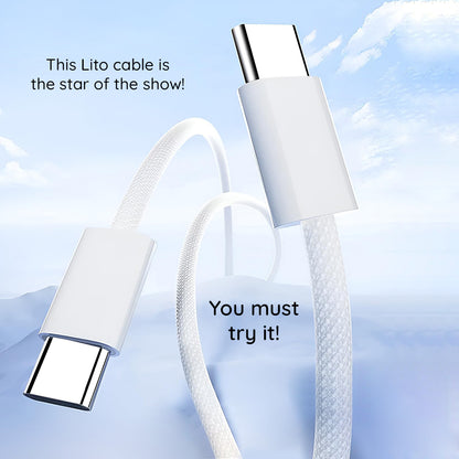 Cablu Date si Incarcare USB-C - USB-C Lito LD04CC, 60W, 2m, Alb