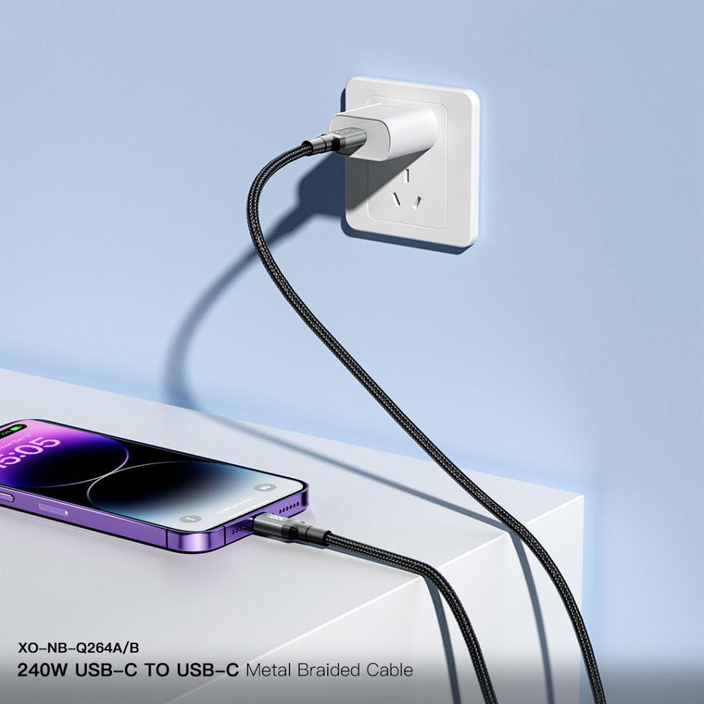 Cablu Date si Incarcare USB-C - USB-C XO Design NB-Q264A, 240W, 1m, Negru