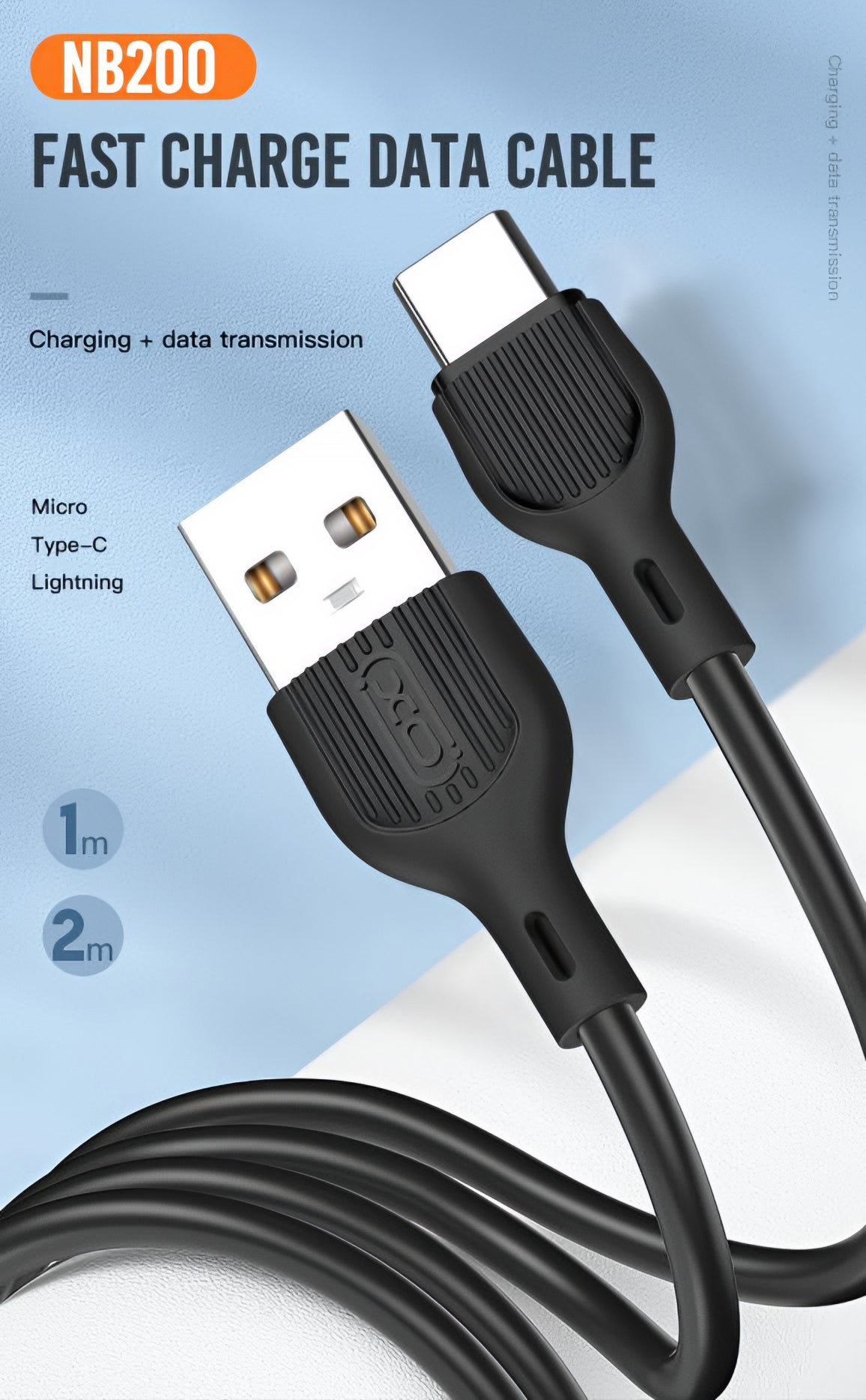 Cablu Date si Incarcare USB-A - USB-C XO Design NB200, 10W, 1m, Negru