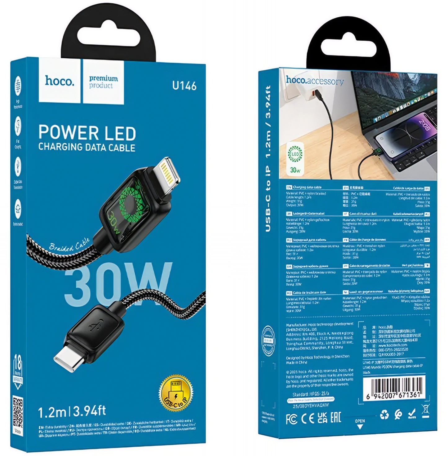 Cablu Date si Incarcare USB-C - Lightning HOCO U146, 30W, 1.2m, Negru