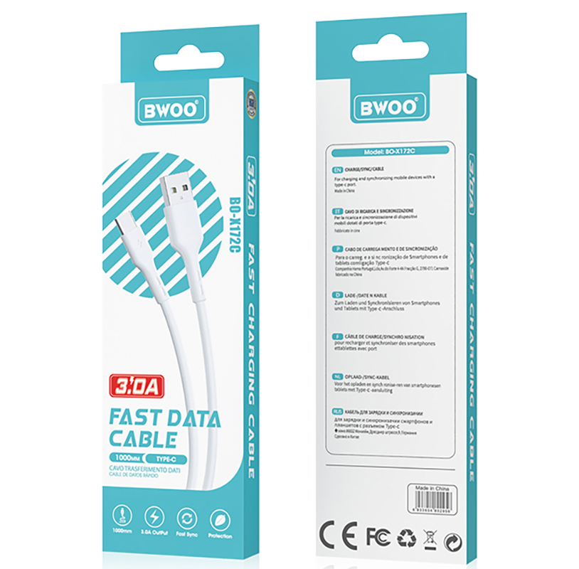 Cablu Date si Incarcare USB-A - USB-C BWOO X172C, 60W, 1m, Alb