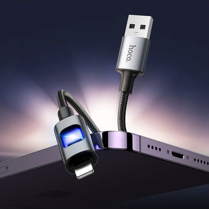 Cablu Date si Incarcare USB-A - Lightning HOCO U144 Led, 18W, 1.2m, Negru