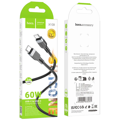 Cablu Date si Incarcare USB-C - USB-C HOCO X109, 60W, 1m, Negru
