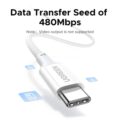 Cablu Date si Incarcare USB-C - USB-C UGREEN L502 (35221), 100W, 2m, Alb