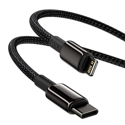 Cablu Date si Incarcare USB-C - Lightning Baseus Tungsten Gold, 20W, 2m, Negru CATLWJ-A01