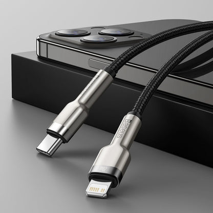 Cablu Date si Incarcare USB-C - Lightning Baseus Cafule Metal Series, 20W, 2m, Negru CATLJK-B01