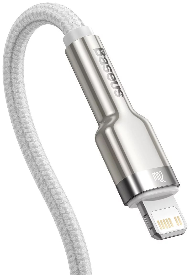 Cablu Date si Incarcare USB-C - Lightning Baseus Cafule Metal Series, 20W, 2m, Alb CATLJK-B02