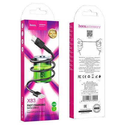 Cablu Date si Incarcare USB-A - USB-C HOCO X83 Victory, 20W, 1m, Negru